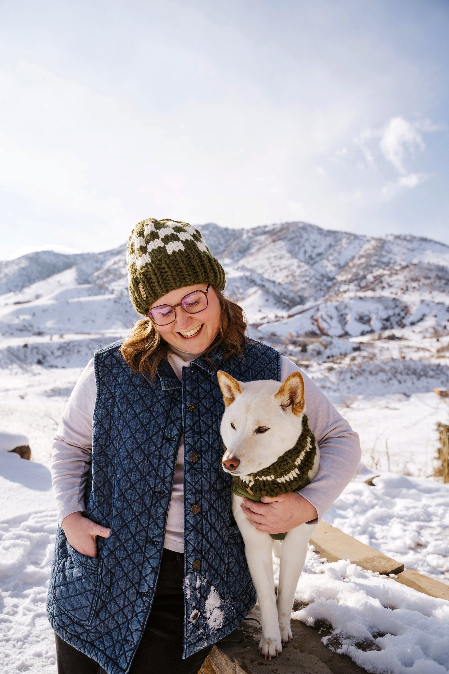 Matching Checkered Beanie & Cowl Set