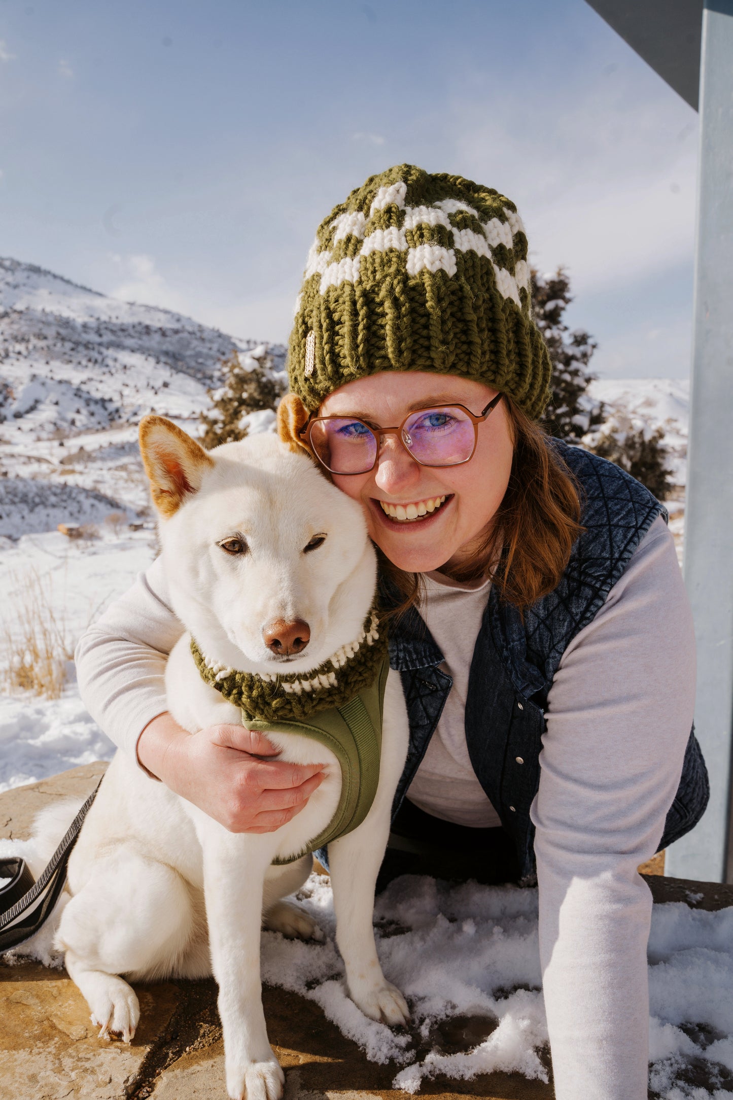Matching Checkered Beanie & Cowl Set