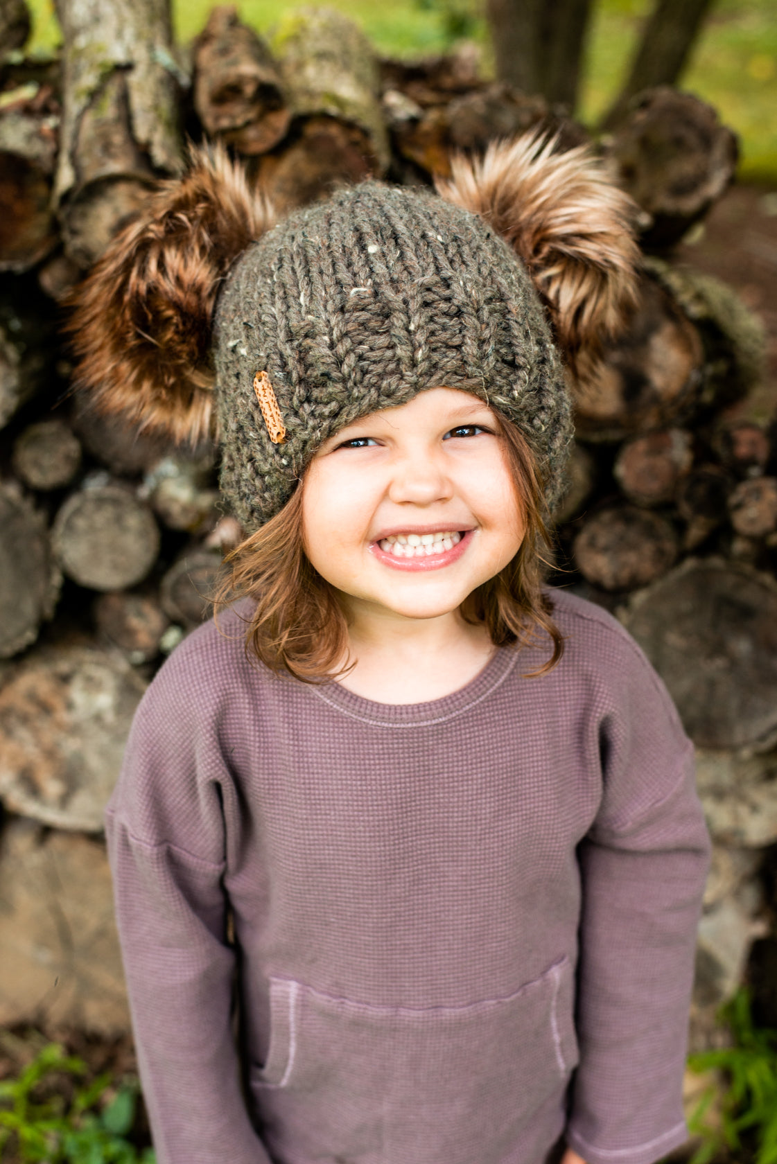 Mini Double Faux Fur Pom Pom Beanie
